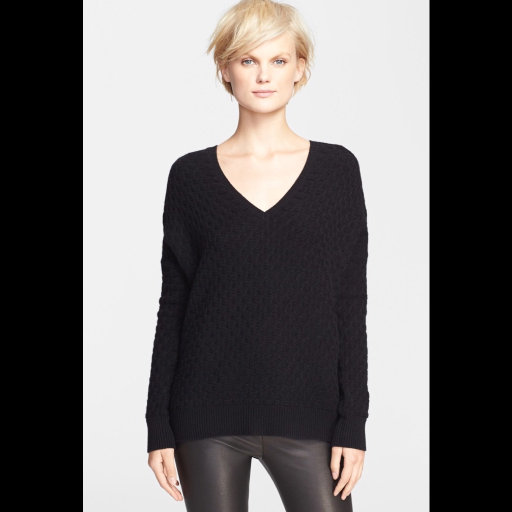 V I N C E. : Brick Textured Double V-Neck Sweater